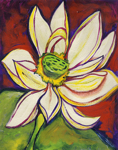 Study of Lotus Greeting the Day. 10” x 8” (14” x 11” matted), Acrylic on Paper, © 2014 Cedar Lee