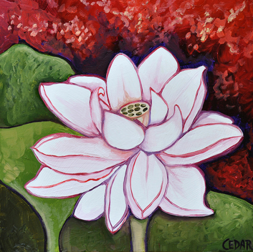 Sumptuous Lotus. 12" x 12”, Oil on Wood, © 2014 Cedar Lee
