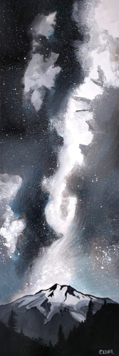 Milky Way Over Glacier Peak. 36" x 12", Acrylic on Wood, © 2024 Cedar Lee