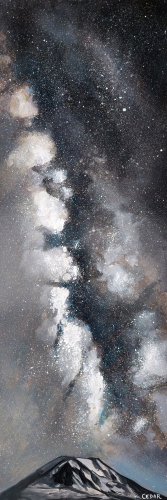 Milky Way Over Mt. Adams. 36" x 12", Acrylic on Wood, © 2024 Cedar Lee