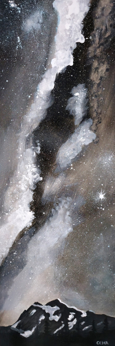 Milky Way Over Mt. Baker. 36" x 12", Acrylic on Wood, © 2024 Cedar Lee