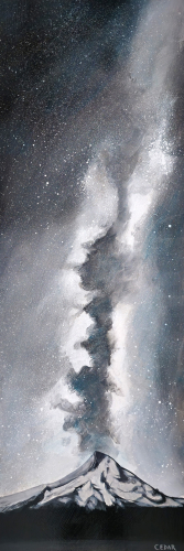 Milky Way Over Mt. Hood. 36" x 12", Acrylic on Wood, © 2024 Cedar Lee