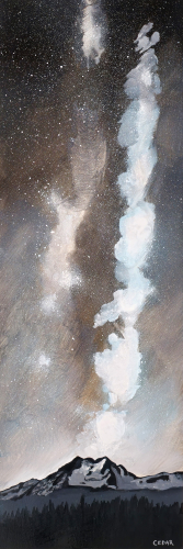 Milky Way Over Mt. Olympus. 36" x 12", Acrylic on Wood, © 2024 Cedar Lee