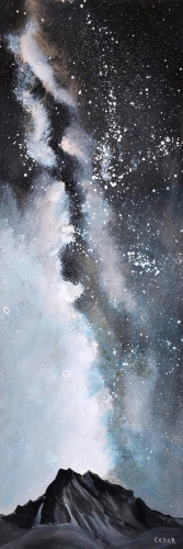 Milky Way Over Mt. Stuart. 36" x 12", Acrylic on Wood, © 2024 Cedar Lee