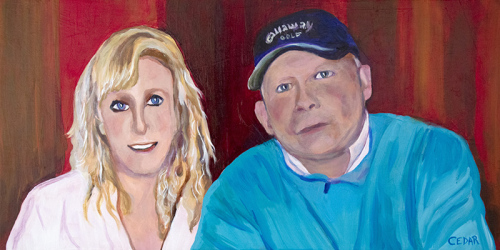 Lindsey and her Dad. 10" x 20", Acrylic on Wood, © 2021 Cedar Lee