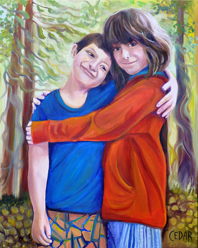 Sweet Siblings. 30″ x 24″, Oil on Canvas, © 2015 Cedar Lee