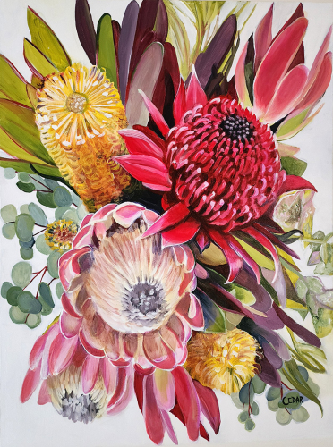 Australian Bouquet. 24" x 18", Acrylic on Canvas, © 2022 Cedar Lee