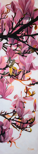 Sun Through Magnolias.  48" x 12", Acrylic on Wood, © 2025 Cedar Lee