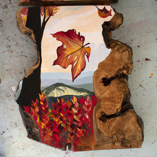 Bottom Panel: Appalachian Fall. Acrylic on Live Edge Slabs. ~9' x 32", © 2020 Cedar Lee