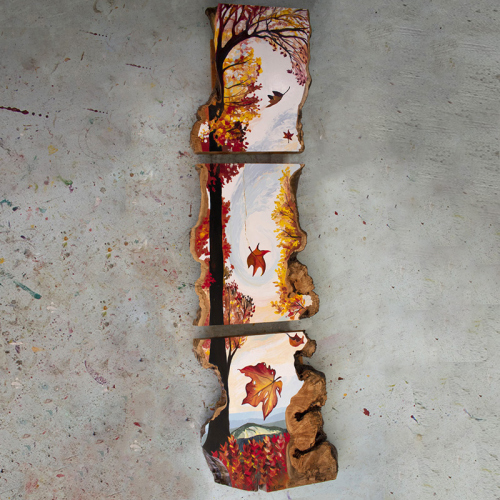 Appalachian Fall. Acrylic on Live Edge Slabs. ~9' x 32", © 2020 Cedar Lee