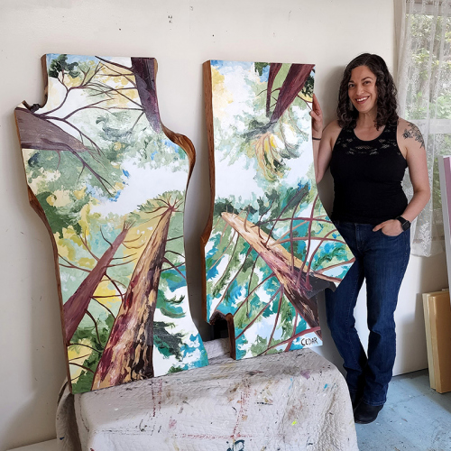 Forest Windows 1. ~48" x 52", Acrylic on Live Edge Slabs, © 2022 Cedar Lee