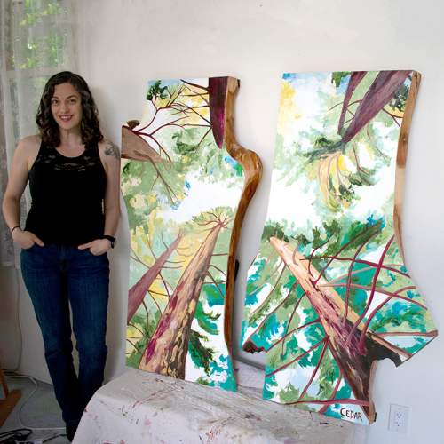 Forest Windows 1. ~48" x 52", Acrylic on Live Edge Slabs, © 2022 Cedar Lee