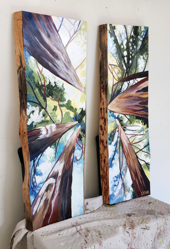 Forest Windows 2. ~48" x 40", Acrylic on Live Edge Slabs, © 2022 Cedar Lee