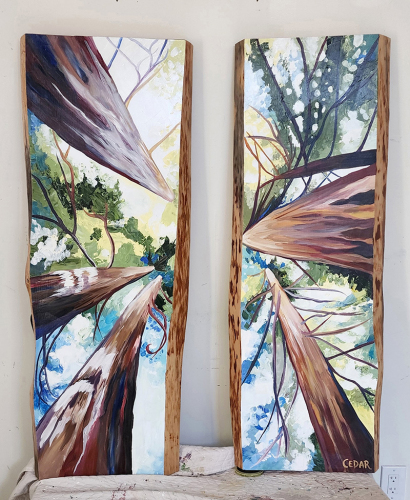 Forest Windows 2. ~48" x 40", Acrylic on Live Edge Slabs, © 2022 Cedar Lee