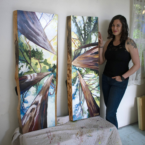 Forest Windows 2. ~48" x 40", Acrylic on Live Edge Slabs, © 2022 Cedar Lee