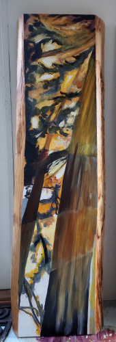 Panel 1 of 5: Golden Windows. ~60" x 120",  Acrylic on Live Edge Slabs, © 2022 Cedar Lee