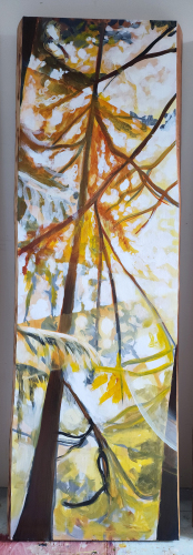 Panel 2 of 5: Golden Windows. ~60" x 120",  Acrylic on Live Edge Slabs, © 2022 Cedar Lee
