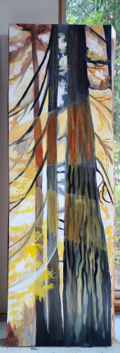 Panel 4 of 5: Golden Windows. ~60" x 120",  Acrylic on Live Edge Slabs, © 2022 Cedar Lee