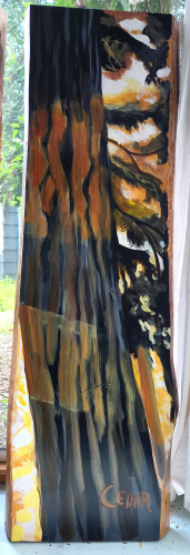 Panel 5 of 5: Golden Windows. ~60" x 120",  Acrylic on Live Edge Slabs, © 2022 Cedar Lee