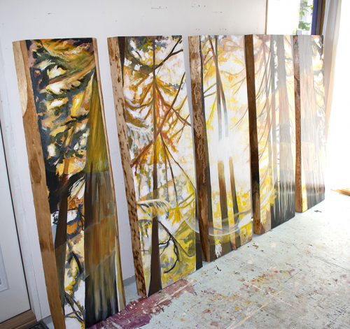 Golden Windows. ~60" x 120",  Acrylic on Live Edge Slabs, © 2022 Cedar Lee