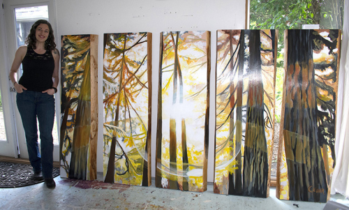 Golden Windows. ~60" x 120",  Acrylic on Live Edge Slabs, © 2022 Cedar Lee