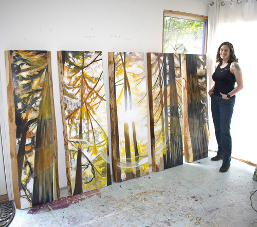 Golden Windows. ~60" x 120",  Acrylic on Live Edge Slabs, © 2022 Cedar Lee