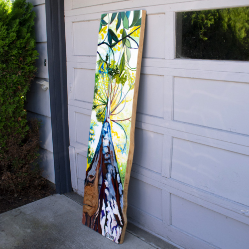 Base of the Redwood. 67" x 18", Acrylic on Live Edge Slab, © 2020 Cedar Lee