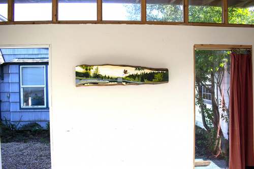 Reservoir 5, Suspended. ~12" X 49". Acrylic on Live Edge Slab, © 2021 Cedar Lee