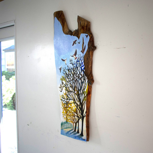 Spring Hope. 43" x 19". Acrylic on Live Edge Slab, © 2021 Cedar Lee