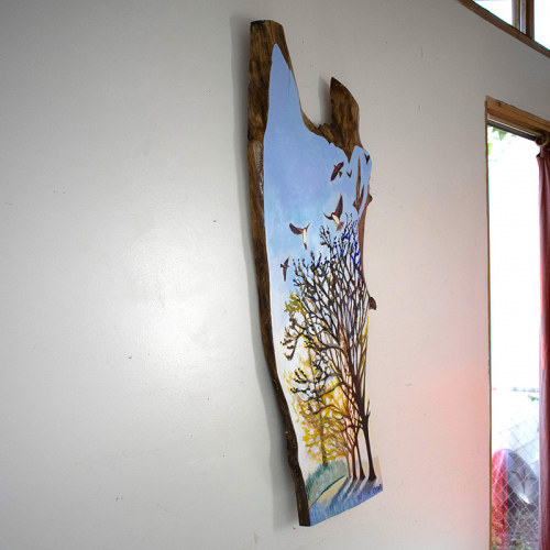 Spring Hope. 43" x 19". Acrylic on Live Edge Slab, © 2021 Cedar Lee