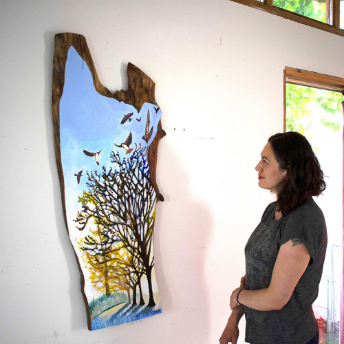 Spring Hope. 43" x 19". Acrylic on Live Edge Slab, © 2021 Cedar Lee