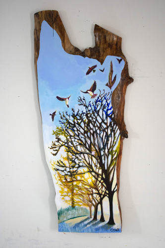 Spring Hope. 43" x 19". Acrylic on Live Edge Slab, © 2021 Cedar Lee