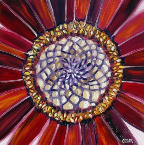 Sunflower Heart I. 16" x 16", Oil on Panel, © 2018 Cedar Lee