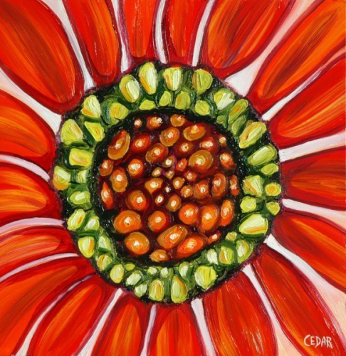 Sunflower Heart IV. 16" x 16", Oil on Panel, © 2018 Cedar Lee