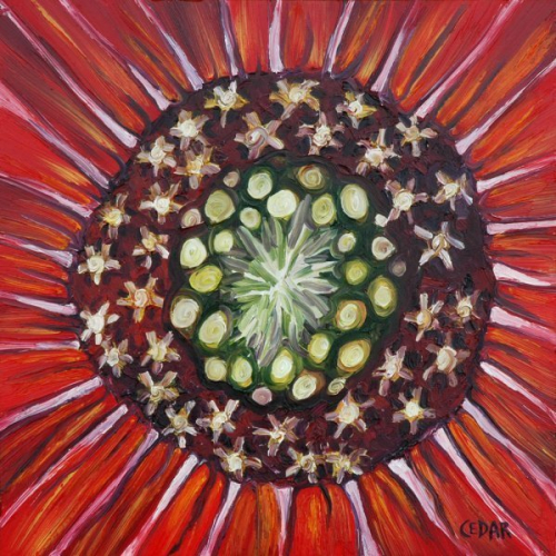 Sunflower Heart V. 16" x 16", Oil on Panel, © 2018 Cedar Lee