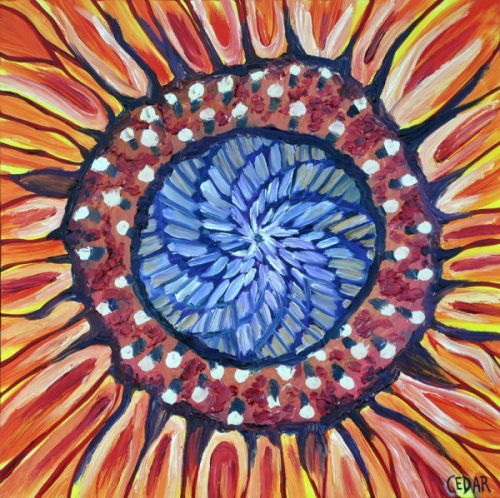Sunflower Heart XII. 16" x 16", Oil on Panel, © 2018 Cedar Lee