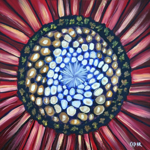 Sunflower Heart XIV. 16" x 16", Oil on Panel, © 2018 Cedar Lee