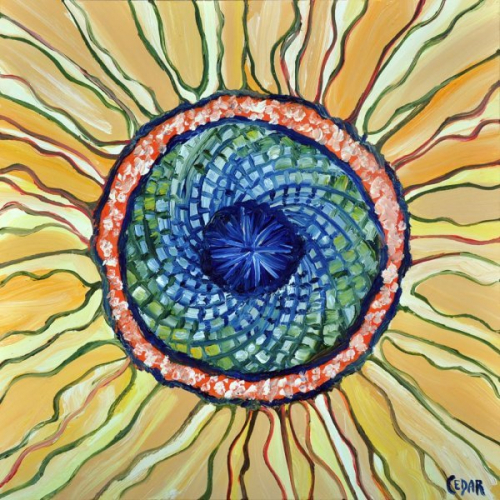 Sunflower Heart XVII. 16" x 16", Oil on Panel, © 2018 Cedar Lee