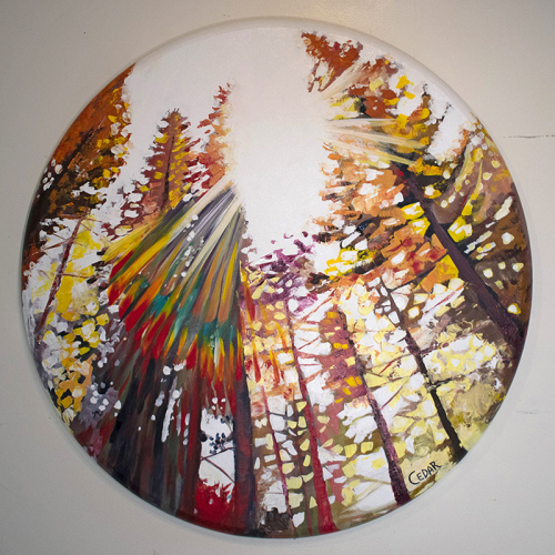 Forest Glitter. 36" Diameter, Acrylic on Canvas, © 2020 Cedar Lee