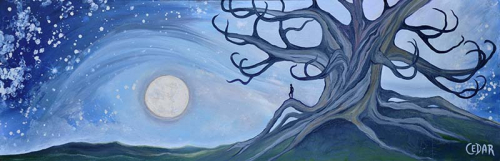 Moon Watcher. 12" x 36", Oil on Canvas, © 2016 Cedar Lee