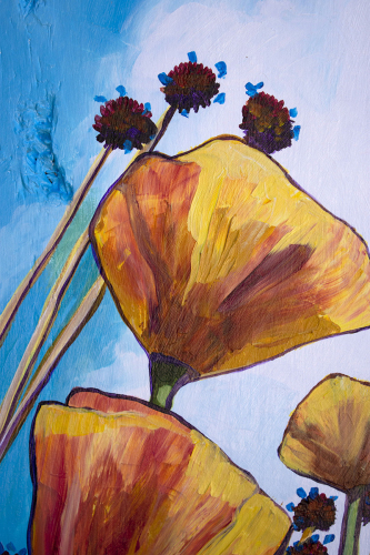 Detail: Wildflowers Reaching. ~32" x 19", Acrylic on Live Edge Slab, © 2020 Cedar Lee