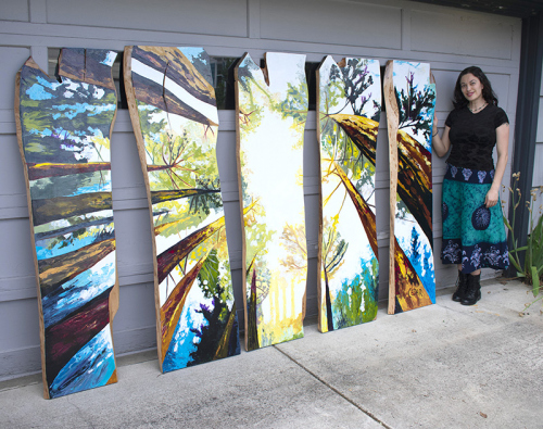 Windows to the Sun. ~5.5' x 9', Acrylic on 5 Live Edge Slabs, © 2020 Cedar Lee