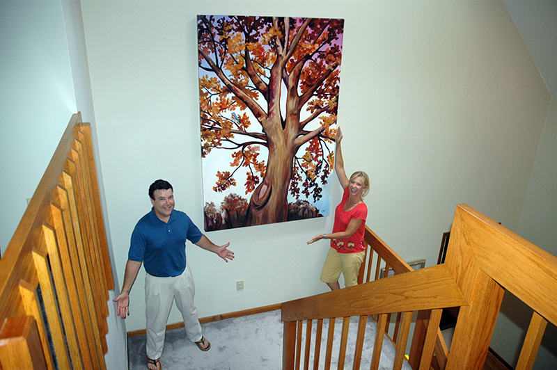 Happy collectors with commissioned work: Autumn's Meridian. 72" x 48", Acrylic on Canvas, © 2013 Cedar Lee