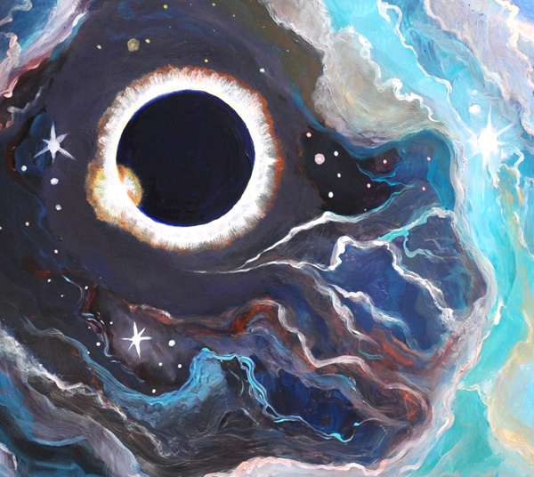 Detail: Eclipse in an Ancient Land. 24" x 24", Oil on Wood, © 2013 Cedar Lee