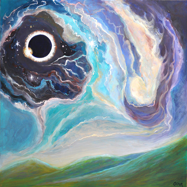 Eclipse in an Ancient Land. 24" x 24", Oil on Wood, © 2013 Cedar Lee
