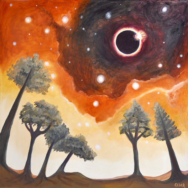 Eclipse Over Watchful Forest. 24" x 24", Oil on Wood, © 2013 Cedar Lee