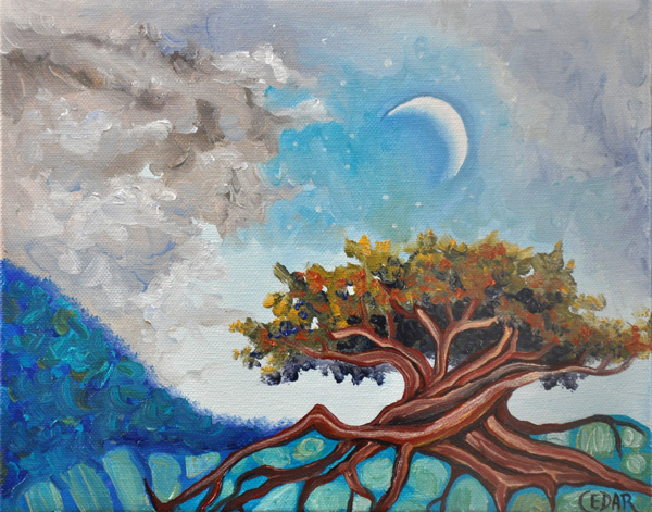 Crescent Moon. 8" x 10", Oil on Canvas, Harvest Moon. 16" x 20", Oil on Canvas, © Cedar Lee 2013