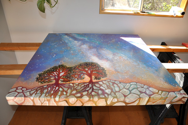 Gallery-wrapped edges of painting by Cedar Lee: Twin Trees and the Milky Way. 36" x 36", Oil on Wood, © Cedar Lee 2013 Gallery-wrapped edges of painting by Cedar Lee: Twin Trees and the Milky Way. 36" x 36", Oil on Wood, © Cedar Lee 2013