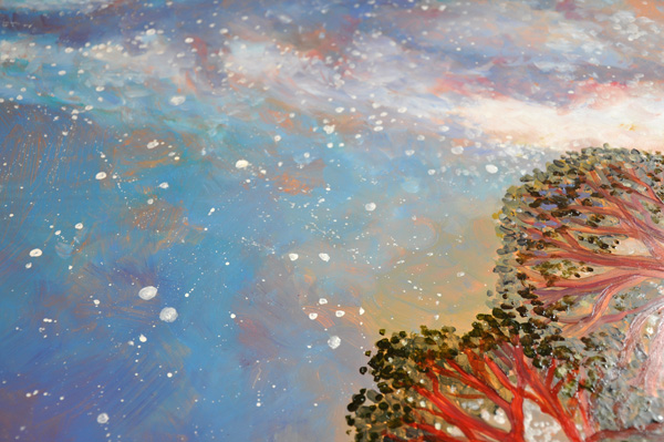 Detail: Twin Trees and the Milky Way. 36" x 36", Oil on Wood, © Cedar Lee 2013