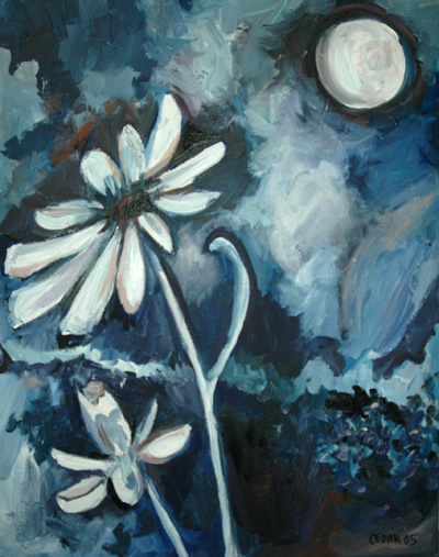 Moonlit Daisies. 20" x 16", Acrylic on Canvas, © 2005 Cedar Lee